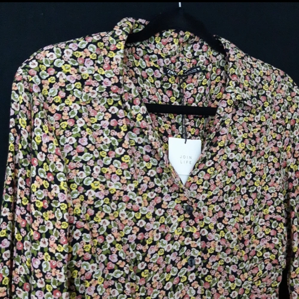 Zara Floral Print Mini Dress Shirt - Picture 4 of 11